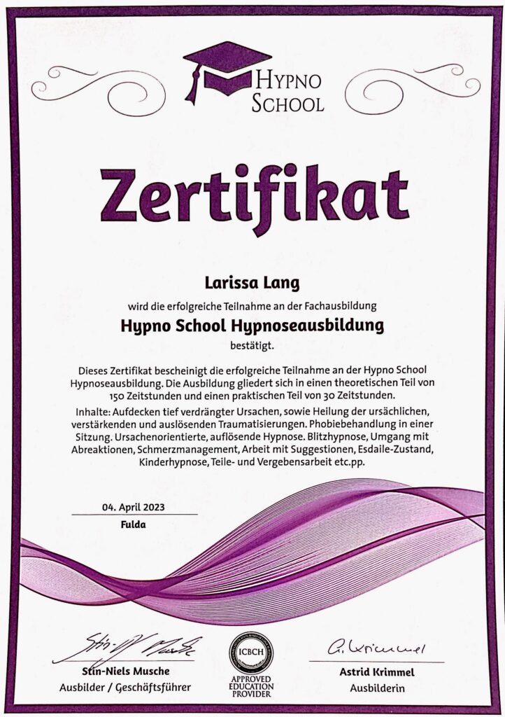 Hypnose Große Ausbildung Zertifikat