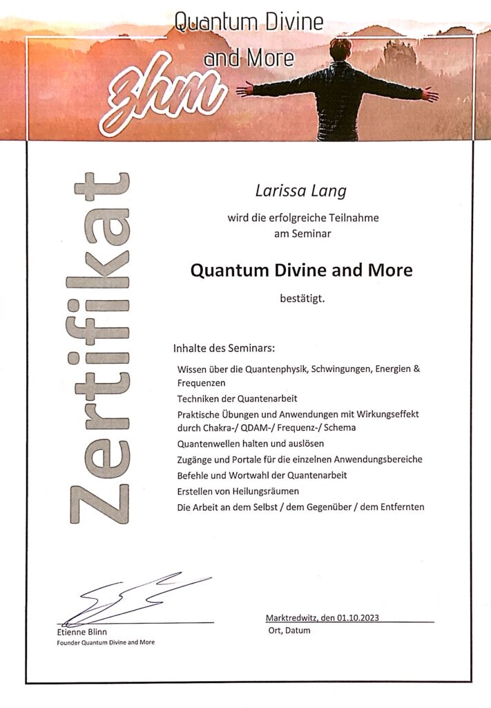 Quantum Divine and More Zertifikat