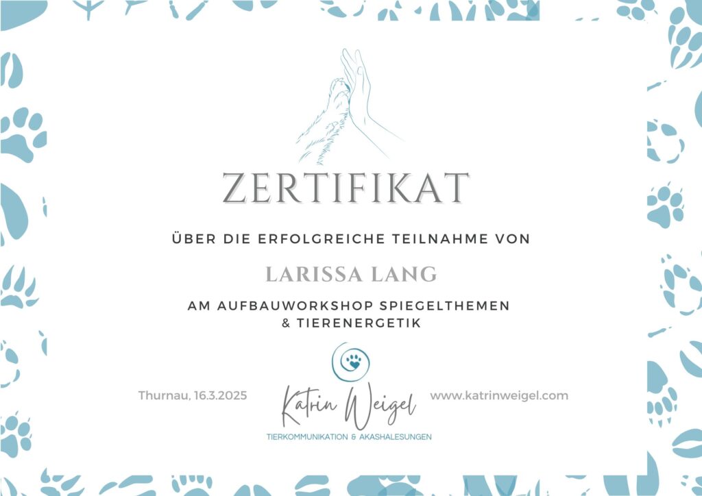 Spiegelthemen & Tierenergetik Tierkommunikations Zertifikat
