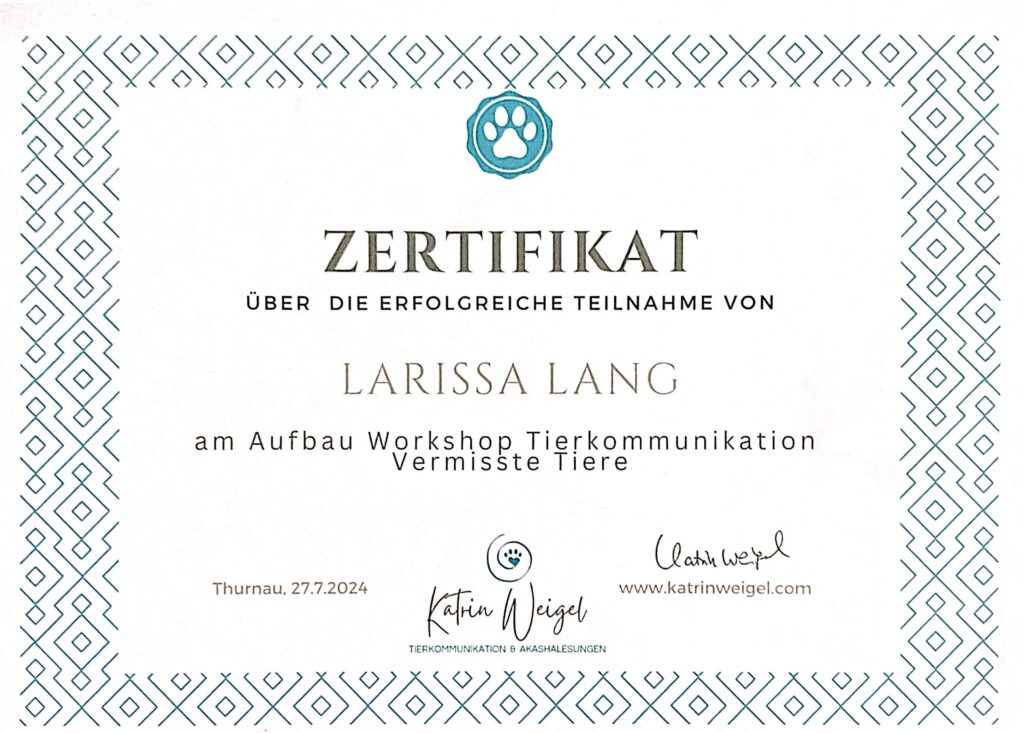 Vermisste Tiere Zertifikat